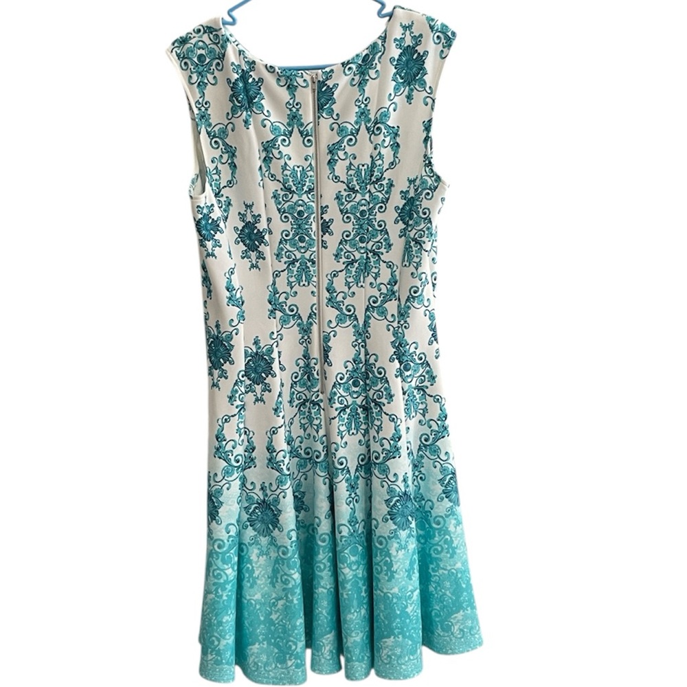 Danny & Nicole White and Teal Printed Midi Dress - Picture 6 of 8